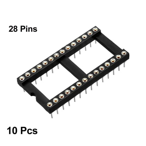 DIP IC Socket Adaptor Kit 28 Pin 2.54mm Pitch 15.24mm Row Spacing Double Row Plugs Plug And Play Ready Black And Silver Finish 10 Pack