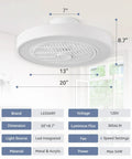 20 Inch Low Profile Bladeless Ceiling Fan With Dimmable LED Light And Adjustable Brightness in sleek white design on ceiling