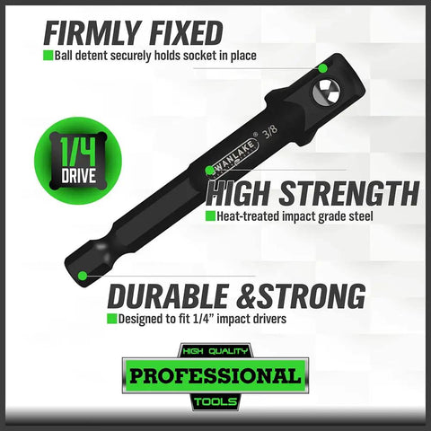 Heavy Duty Six Piece Impact Grade Socket Adapter Set with Three Inch and Six Inch Hex Shank Converts Sockets to Drills