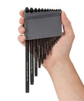 Hand holding Star L Key Set With Holder, 13 Piece T6 Through T50, durable gray holder, high leverage long handle wrenches visible