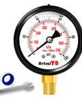 Stainless Steel Liquid Filled Pressure Gauge 0-100 PSI, 2.5 Inch Dial, Glycerin Dampened, IP67 Waterproof, side view with mounting tools