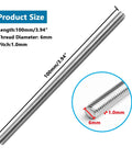 Six Pack M6 X 100mm Fully Threaded Rods In 304 Stainless Steel Right Hand Threads With Nuts And Flat Washers, M6 1.0mm Pitch