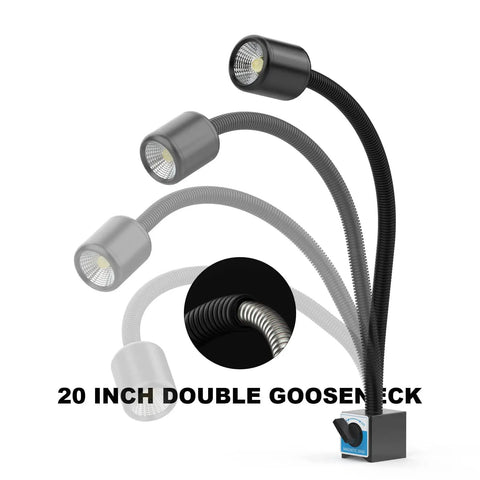 Magnetic Base LED Work Light With Flexible Gooseneck For Lathe And Drill Presses 1200 Lumens adjustable 20 inch gooseneck focus.