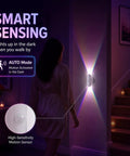 Rechargeable Motion Sensor Wall Lights Peel And Stick Sconces Set Of Two illuminating a dark hallway with motion activation.