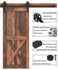 Wooden door with Heavy Duty Boss Grade Black Barn Door Hardware Kit For Wood Sliding Doors Five To Sixteen Feet Flat Track System with description details.
