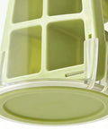 No Sweat Deep Chamber Ice Molds With Spin Top Silicone Lid showing green rubber ice tray and rotating lid detail.