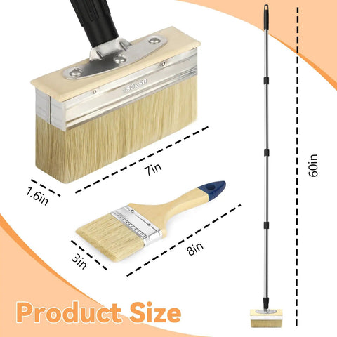 Long Reach Deck Stain Brush Kit With 60 Inch Extension Pole For Easy To Reach 7 Inch Wide Stain Applicator And 3 Inch Paint Brushes