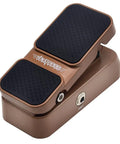Brown Passive Volume And Expression EXP Pedal For Guitar And Keys Mini 2 In 1 with black rubber grips and input jack visible.