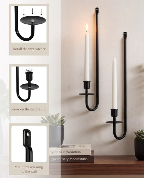 Detailed view of Built Tough Matte Black Farmhouse Wall Candle Sconce Holder Set of Two Heavy Duty Thick Iron Metal Wall Decor, installation tips.