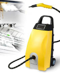 Professional Commercial Steam Cleaner, 3000W High Pressure Steam Washer With Safety Lock And Six Accessories For Auto Detailing A/C Cleaning And Carpet Care Fast Heat Up In Seconds with yellow body and hose.
