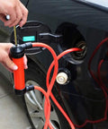 Grab-N-Go Portable Manual Fuel Change Pump For Cars And Small Equipment ABS Material Siphon Tool Quick Liquid Transfer For Gas Oil And Water Lightweight Durable Easy Hands Free Use in use filling a car fuel tank