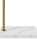 Close-up of wood base of Gold Metal Coat Rack With 3 Hooks, L Shaped Freestanding Coat Tree For Entryway Or Corner