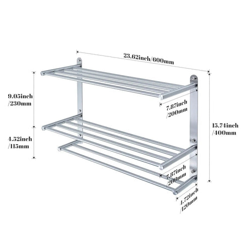 Bathroom Towel Rack 24-Inch 3-Tier Wall Mounted Stainless Steel SUS304 Brushed Finish Towel Bar And Shelf Organizer For Bathrooms And Showers