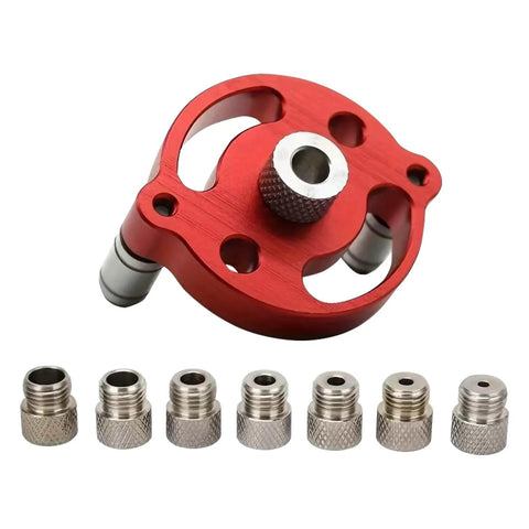 Pro Grade Drill Guide Locator With Vertical Self Centering Dowel Jig Kit in red with 3/4/5/6/7/8/9/10mm bushings