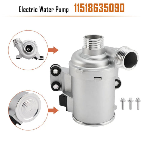 Electric Water Pump For BMW M135i M2 M235i 335i Cooling System Replaces A0005001986, detailed view showing durable silver build with attachments.