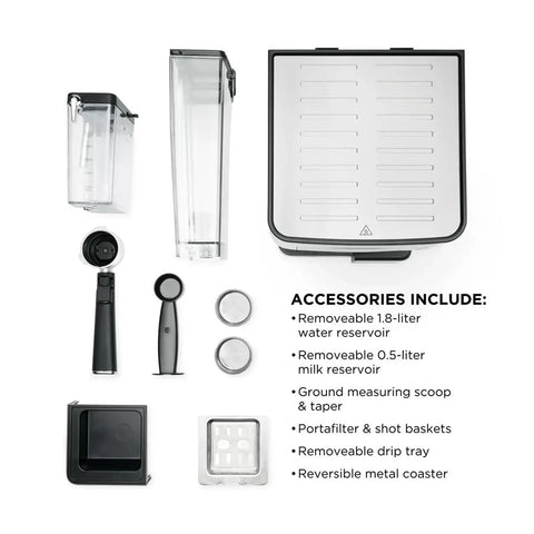 Compact Slim Green Milk Frother Coffee Maker For Your Daily Setup accessories including water reservoir, milk reservoir, and measuring scoop.