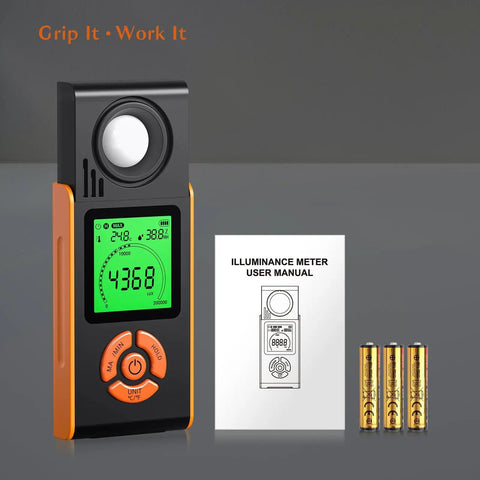 Plant Grow Lux Meter 0 To 200000 Lux, 0 To 20000 FC, 3 Color Backlit LCD, High Precision For Plants, 0.5s Sampling, Stable Readings To Fine Tune Your Grow Lights And Maximize Photosynthesis with manual and batteries