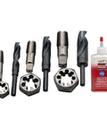 Plumber's Drill Tap And Die Kit 10-Piece Plumbing Set With 3 NPT Taps And Drill Bits 3 NPT Hex Dies 1/2 3/4 1 In 4oz Tap Magic Cutting Fluid