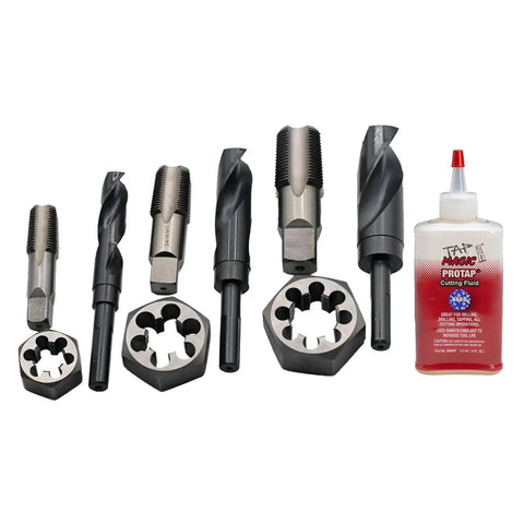 Plumber's Drill Tap And Die Kit 10-Piece Plumbing Set With 3 NPT Taps And Drill Bits 3 NPT Hex Dies 1/2 3/4 1 In 4oz Tap Magic Cutting Fluid