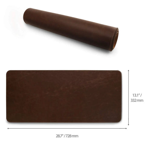 Premium Leather Extended Mouse Pad For Office And Gaming, rolled and flattened view, 74x33.5 cm, non-slip base, durable, stylish