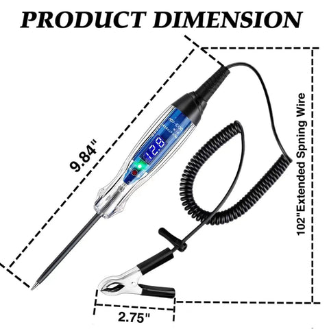 Heavy Duty Automotive Test Light With 3 To 60V DC LED Digital Voltmeter, Rugged Voltage Tester Electric Probe Pen For Fuses, Batteries, And Polarity, Handy DIY And Professional Tech Tool, 9.84in