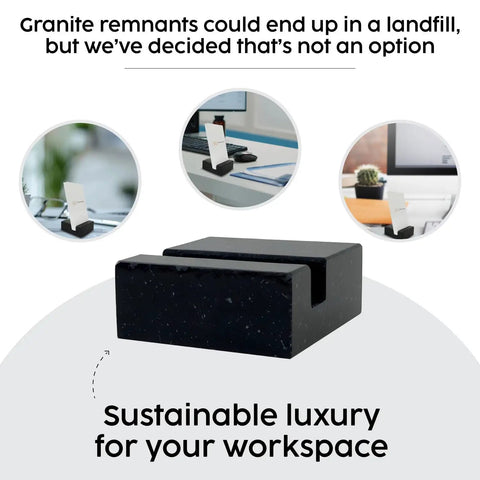 Black Granite Handmade Vertical Card Holder for Desk Holds Up to 20 Visiting Cards Desktop Card Stand for Home and Office