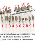 Heavy Duty 3mm Diamond Burr Grinding Head For Rotary Carving And Jade Peeling With Sintered Abrasive Tip showing assorted sizes.