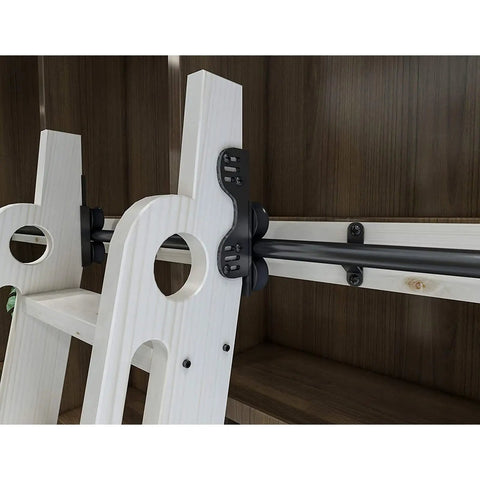 Heavy Duty Wrought Iron Sliding Library Ladder Track Hardware Kit Runs Buttery Smooth With Top Roller Pulleys And Floor Guide Wheels Built Tough As Nails For Wall Mount Bookshelf Storage Nine Point Eight Foot