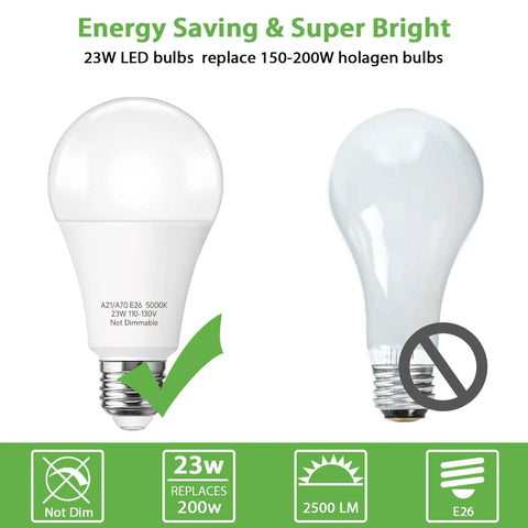 Ultra Bright A21 LED Bulb 150 To 200W Equivalent, 23W, 2500 Lumens Daylight White 5000K with energy saving feature