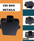 Front and side views of a CDI box component from the All In One Ignition Coil CDI Box Kit With Starter Solenoid Relay Rectifier Fuel Filter And Spark Plug For Arctic Cat 250 And 300 2x4 4x4 ATV 1998 Through 2005 Replacement