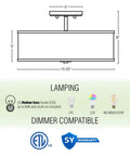 Diagram of 15 Inch Modern Gold Semi Flush Mount Ceiling Light With White Fabric Drum Shade, showing dimensions and lamp type compatibility.