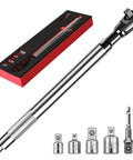 Heavy Duty One Half Inch Drive Offset Extension Wrench 17 Inch Impact Rated Ratchet Extender Tool with adapters in case.