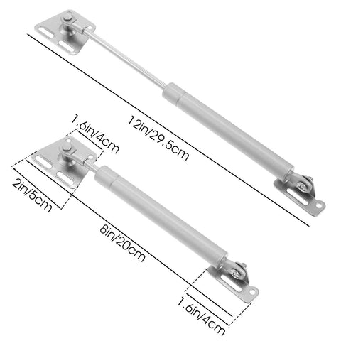 Four Pack 100N Gas Struts For Drop Down Cabinets And Desks, 22Lbs Each, SlowClose 90 Degree Hinges, showing dimensions