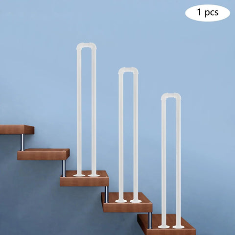 Built Tough U Shaped Stair Handrail With Heavy Duty Metal Wall Mount Rail For Steps And Balcony Offering A Killer Grip And Smooth White Finish For Instant Industrial Vibes At Home, displayed on wooden stairs.