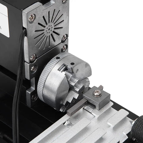 Garosa Mini Metal Lathe With 60 Watt Motor And 12000 RPM Speed close-up of the precision chuck for wood and soft metal machining.