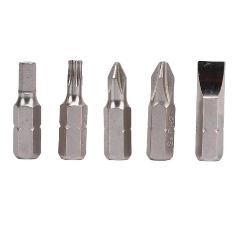 Five S2 hex bits in various designs for use with the Fabater Preset Torque Wrench 0.2-1.2 Nm Range 1/4 Inch Hex Drive.