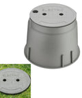 Hella Durable Ten Inch Underground Electrical Junction Box With Easy Remove Lid For Outdoor Wire Splices And In Ground Circuit Connections Built Tough Solid Polyethylene For Dead Simple Maintenance in grey.