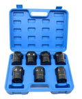 7 Piece Wheel Bearing Lock Nut Socket Set With Half Inch Drive SAE And Metric 6 Point Axle Nut Sockets in blue case