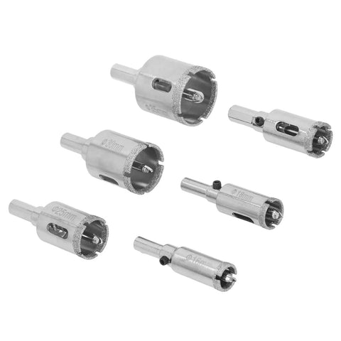 Hole Saw Kit With Hard Brazed Drill Core Bits For Marble Granite And Glass Cuts Clean Without Chipping Comes In Plastic Storage Box Plus Durable High Carbon Steel Emery Construction Super Tough Tool, six sizes