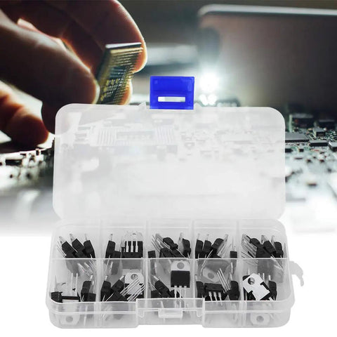 Killer NPN PNP Transistor And Voltage Regulator Assortment Kit With 50 Durable Components In A Tidy Case for DIY builds.