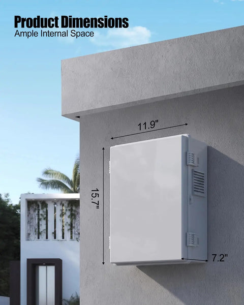 Tough As Nails Abs Weatherproof Electrical Enclosure Box With Built In Socket And Reliable Thermostat Heavy Duty Design showing wall-mounted dimensions.