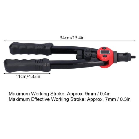 Rivet Nut Gun Stainless Steel BT605 Manual Riveting Tool Kit with Wrench, ergonomic grip, dimensions 34cm x 11cm, pro grade.