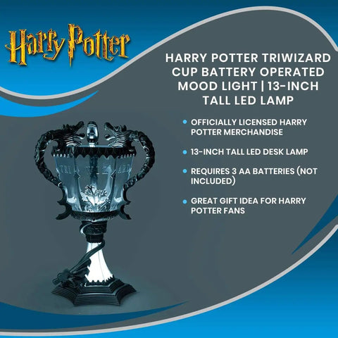 Triwizard Cup Replica Mood Light LED Lamp Battery Powered 13 Inch Tall Silver Decor For Wizarding World Fans Dope Party Ambient Light Collectible Display Piece