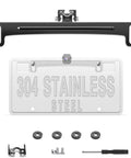 Universal Car Rear View Camera License Plate Bracket Mount With Upgraded Full Stainless Steel Construction shown with accessories