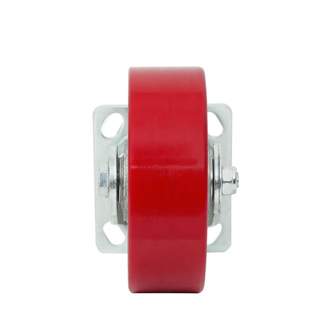 Six Inch Kingpinless Polyurethane Swivel Caster With Reinforced Steel Core 1500 Pound Heavy Duty Rating side view with red wheel.