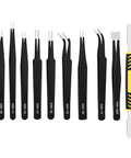 All In One 10 Piece Pro Grade Precision Tweezers Set With Pry Tool, ESD Safe Stainless Steel Kit With Case For Electronics Repair