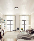 Modern living room with Three Color Temp LED Ceiling Light Flush Mount 15W 1500 Lumens Round Fixture Bronze Finish on ceiling