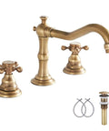 8 Inch Widespread Bathroom Sink Faucet With Two Handles And Three Holes Antique Brass Basin Mixer Tap Includes Matching Metal Pop Up Drain With Overflow And Solid Brass Construction For A Sleek Dope Daily Use. Shown with spout and handles.