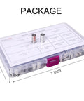 Assorted Copper Wire Ferrules And Pin Terminals Kit in transparent box, showing labels and dimensions for DIY projects.