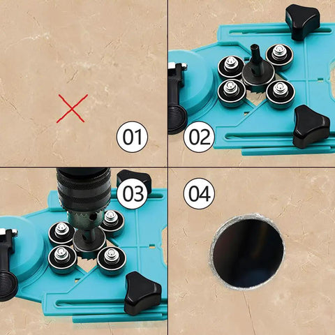 Step-by-step guide using Pro Grade Adjustable Hole Saw Guide Jig With Vacuum Base For Precise Drilling 4mm to 80mm on tiles.